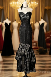 Vintage Mermaid Sweetheart Black Sequin Long Evening Prom Gown Fairy Evening Prom Dresses